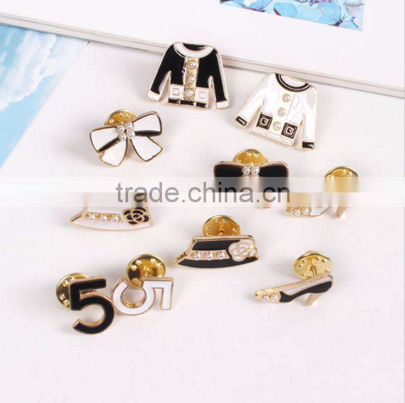 Free sample Lovely bowknot heels wholesale digital modelling enamel inlay pearl brooch pin