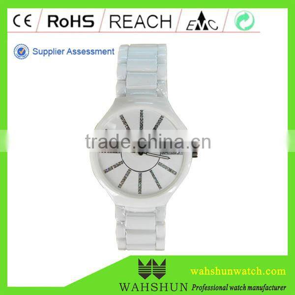 Fashion gift black white ceramic watch band man quartz waterproof,diamond ceramic wrist watch