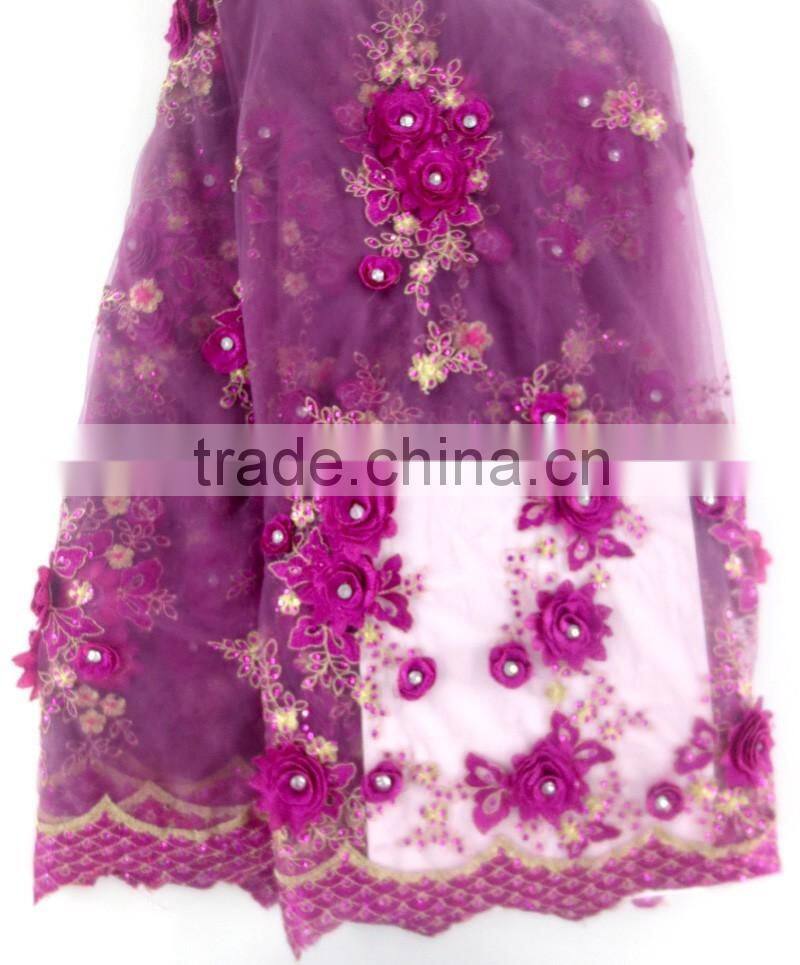 High quality royal blue french lace with hand work stones flower net lace embroidery with applique