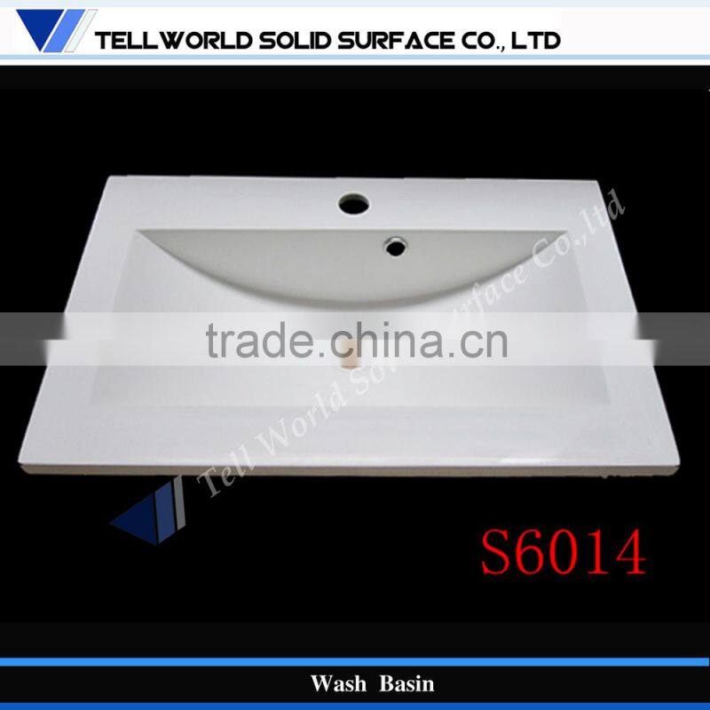 White high glossy acrylic artificial stone rectangular bathroom sink