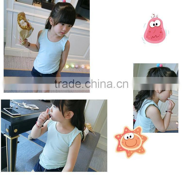 Spot Comfortable Pure Color Girl Soft Elastic Children Sleeveless Vest with Ruffles