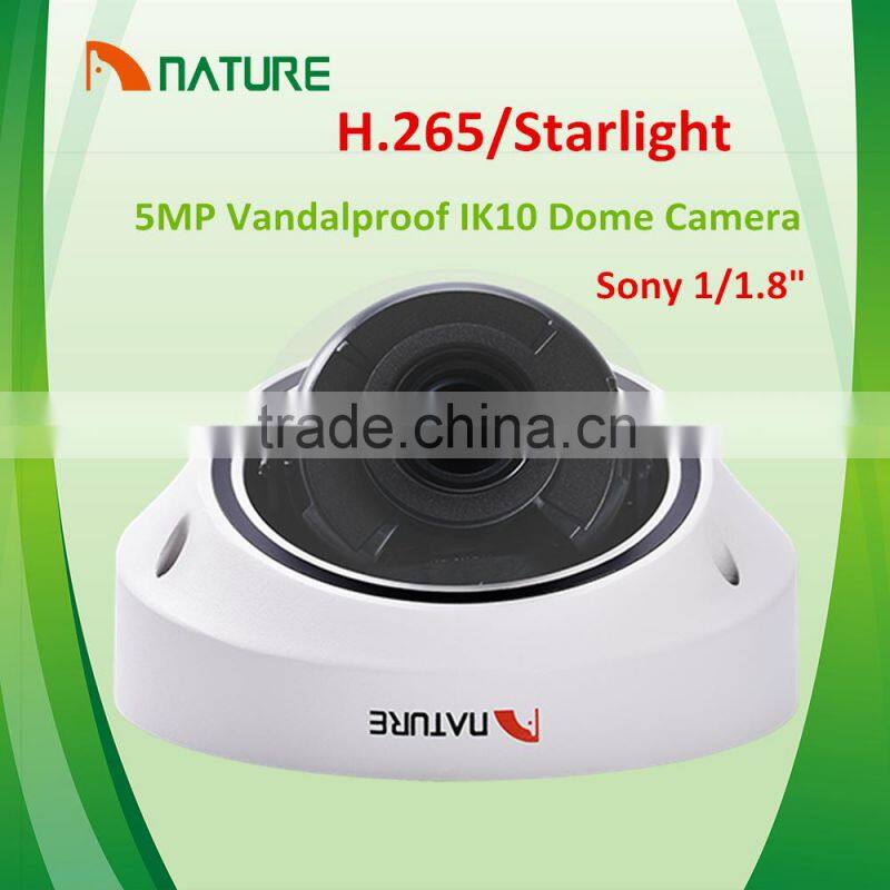 5MP H.265 Starlight Sony 1/1.8" HD network onvif IP Vandal proof IK10 audio alarm POE SD Card cctv dome camera auto motor lens