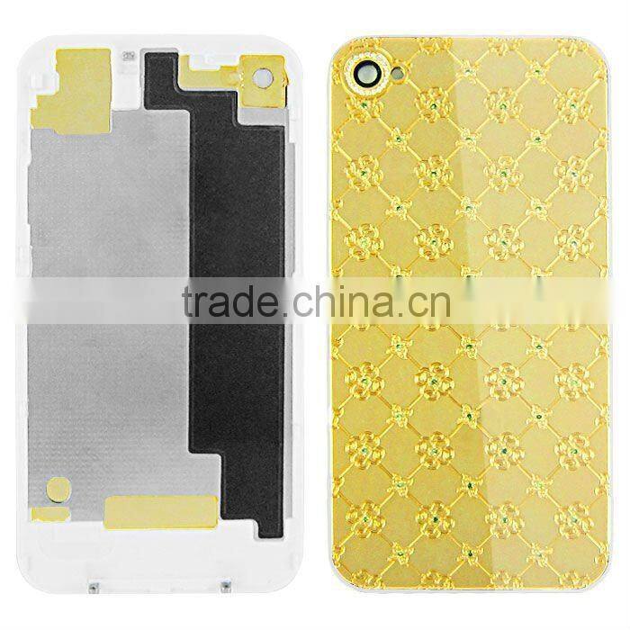 New Diamond Metal Chrome Battery Cover Plum Flower Desigin for iPhone 4S