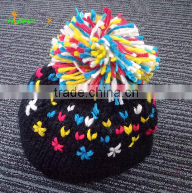 wholesale/ Custom knited cap With Top Ball, plush Beanie Hat/Winter warm hat Female lovely melange winter hat