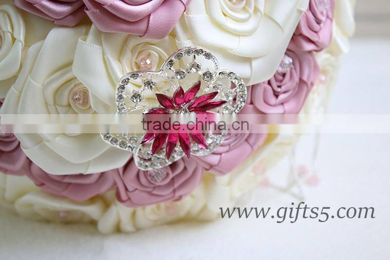 Elegant Bridal Bouquet Wedding Bouquet made by Satin Roses Brooches Handmade Vintage Inspired Alternative