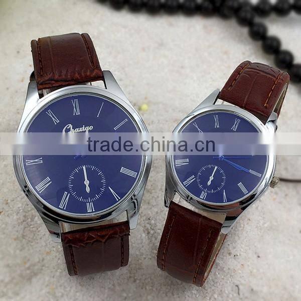 Fashion Blue Glass Couple Watch For Men And Women