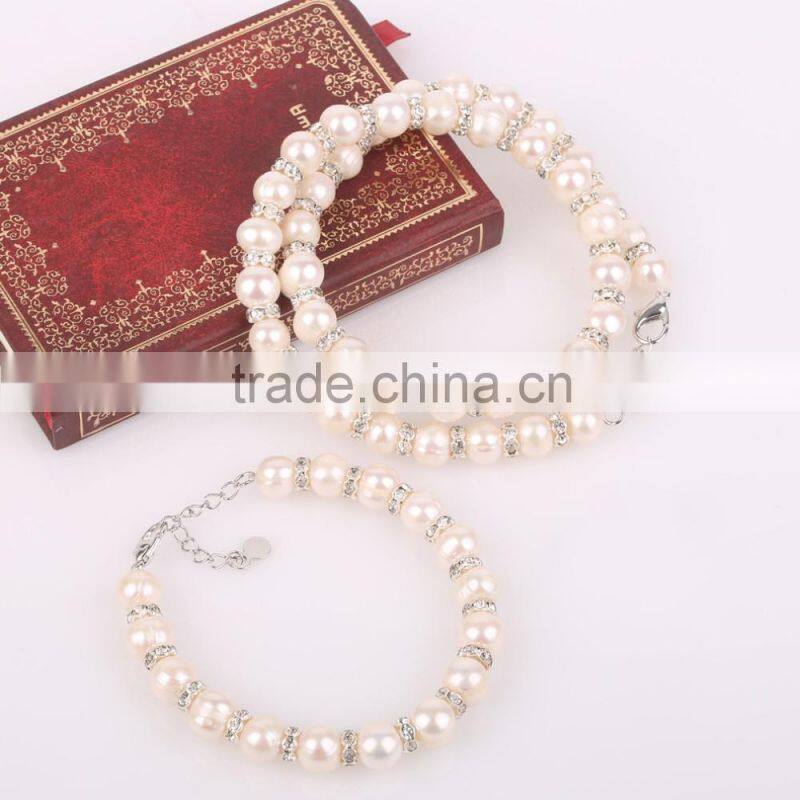 9mm A grade potato cyystal spacer fashion pearl necklaces set for women