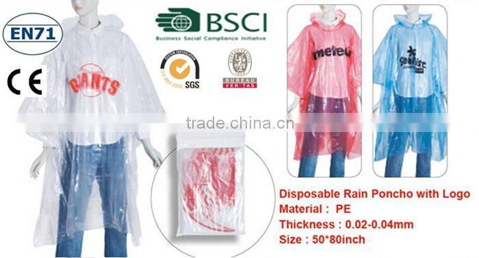 Rain Plastic PE Rain Poncho/ Disposable raincoats