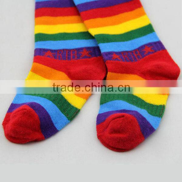 GSB-08 2015 High quality cotton baby thigh high socks with rainbow design