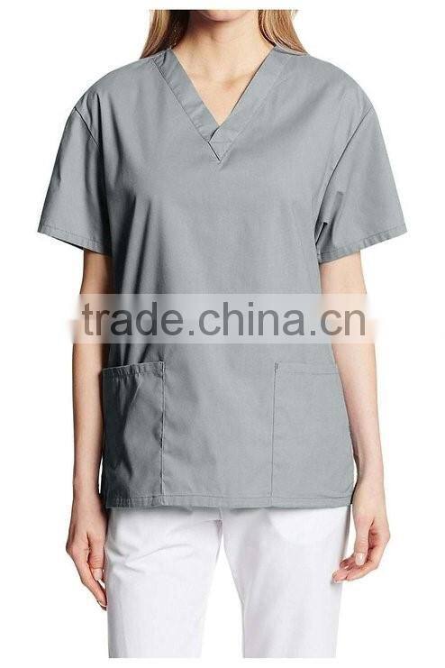 OEM Womens light grey V neck Workwear Scrub Set Medical Dentist Uniform