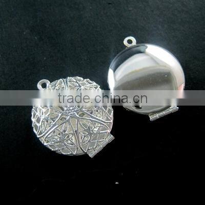 27mm silver plated brass filigree round photo locket DIY pendant charm supplies 1112001