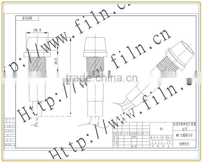 8mm LED color changing indicator light with 20cm wire