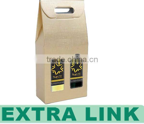 Side Open Paper Wine Box One Bottle Wine Packaging With Red Ribbon Handle