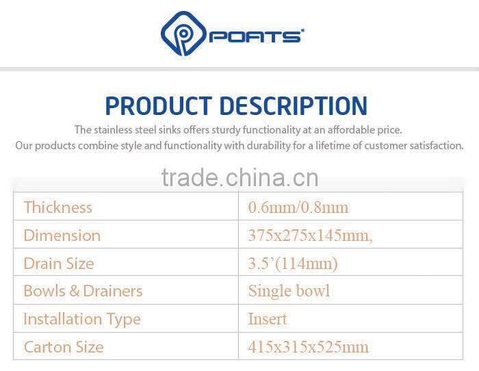 375x275 wash basin stainless steel sink