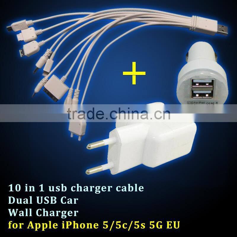 3 in 1 Car charger cable 10 in 1 portable multi usb phone charger cable usb car charger/usb home wall charger AC adapter 3in1