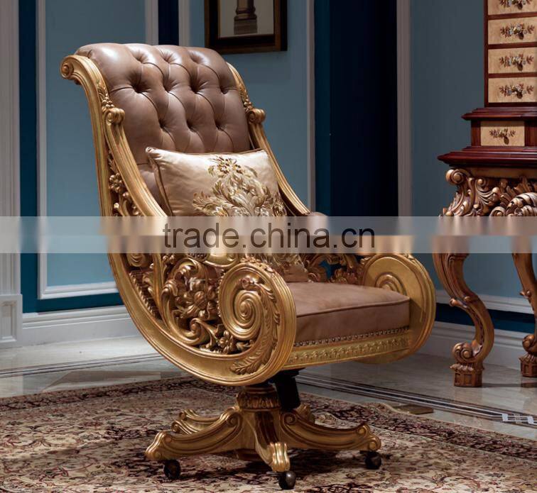 Luxury office furniture solid wood hand carved armrest genuine leather excecutive chair