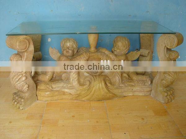 Modern style glass top hand carved marble base dining table