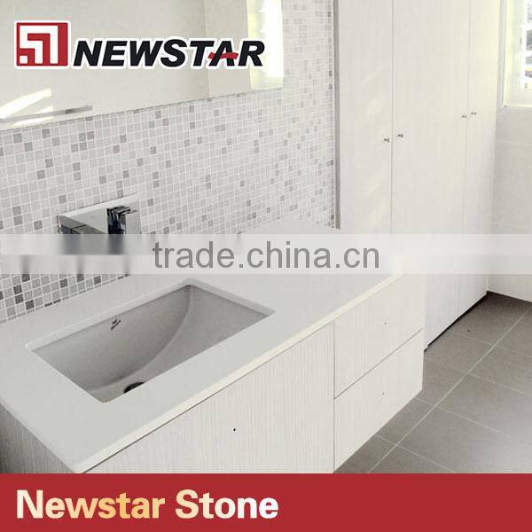 Commercial man made stone white quartz stone single sink bathroom vanity top