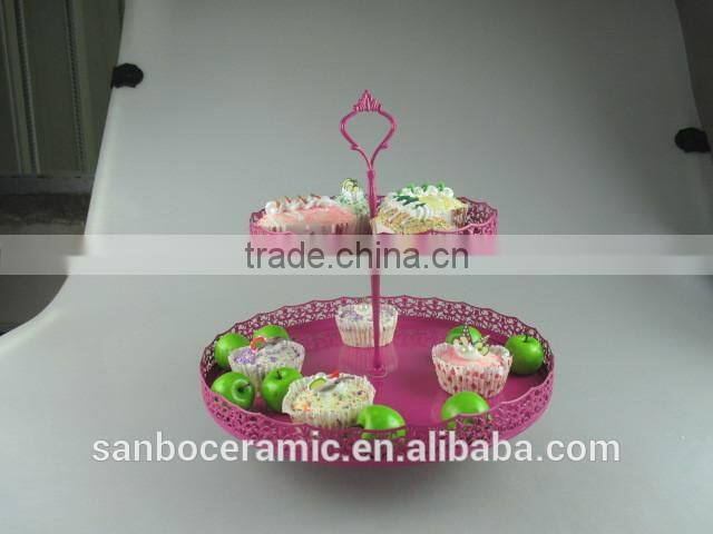 Factory direct price Two tier crystal cake stand round shape metal cake stand