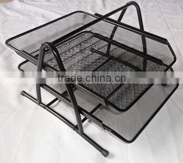 Hangzhou Office And School Supplier Cheap Metal Wire Mesh Black 2 Tier File Tray