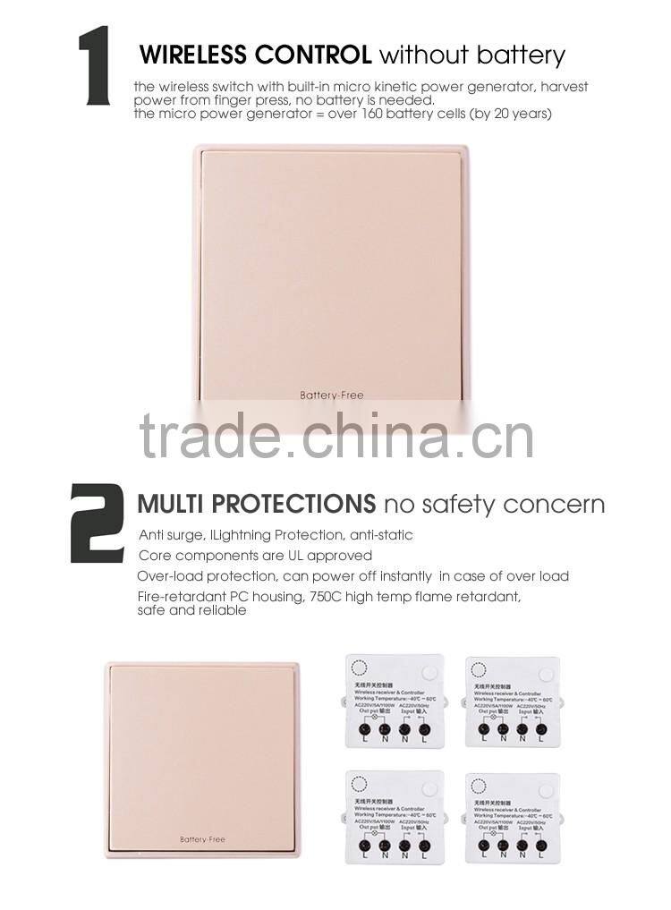 Square Round Battery free self-powered wireless control wall switch