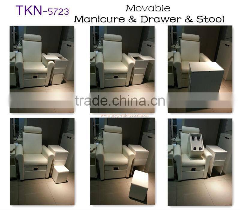 Portable manicure furniture cabinet with movable stool inside for Nail Salon TKN-25723