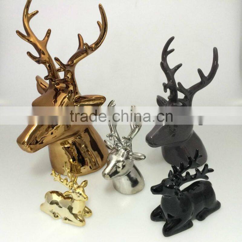 Silver Home Decoration Ceramic Deer Head with long horn