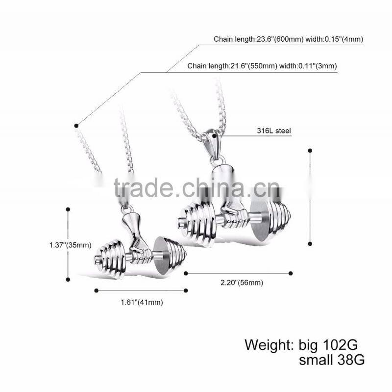 Fashion Men's Silver Black Gold Stainless Steel Dumbbel Pendant Necklace