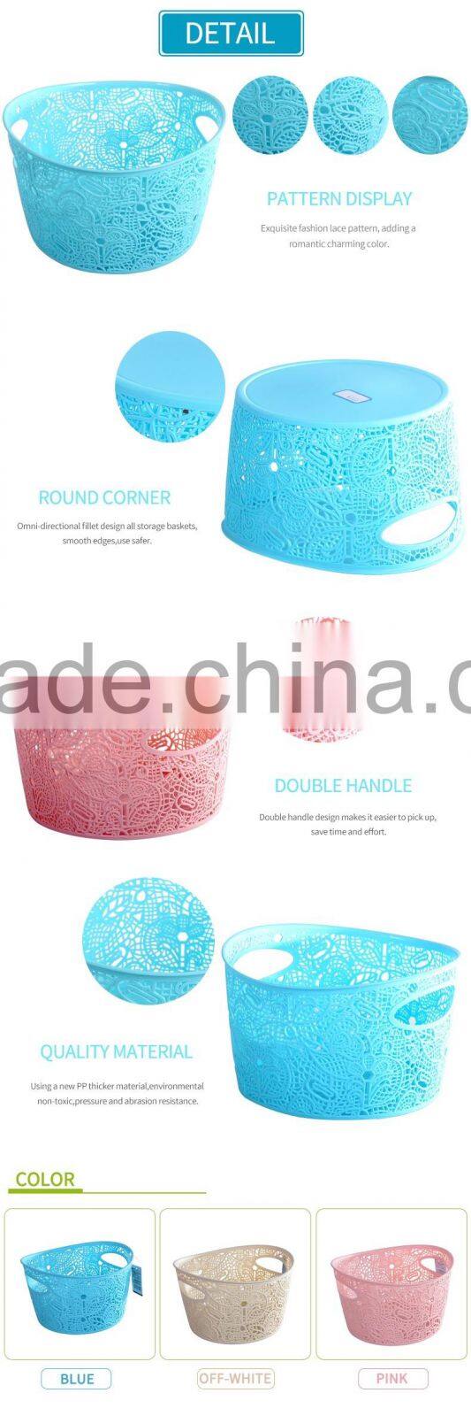 High quality plastic storage basket lace hollow laundry basket PP clean for home