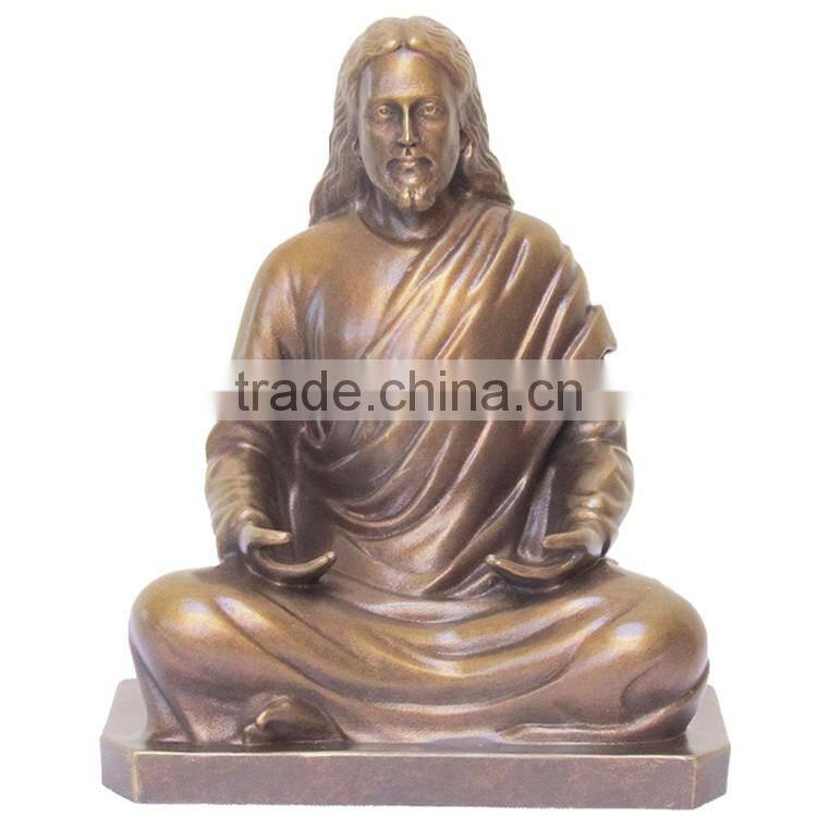Religious metal sculpture jesus christ bronze statue in meditation