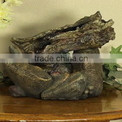 Fallen Log on River Rock Tabletop Fountain with LED Lights
