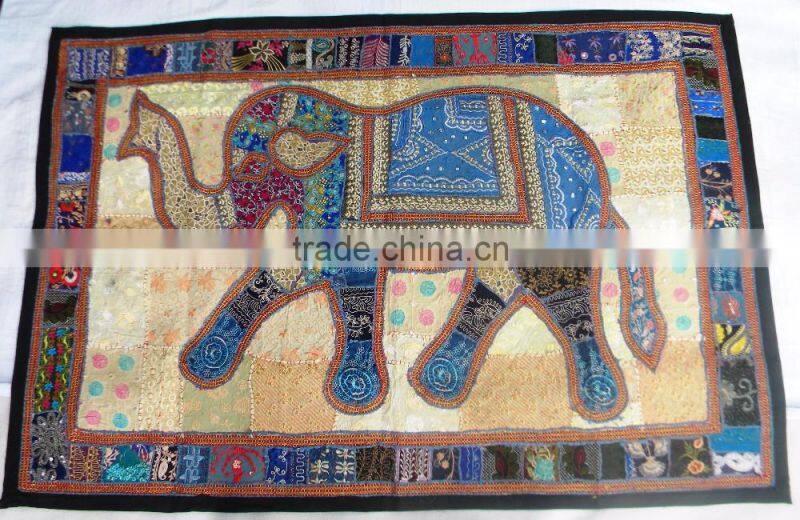 Indian Droplet Style Hanging Tapestry - Indian Antique Style Fabric Wall Decor Tapestry With Elephant Figure