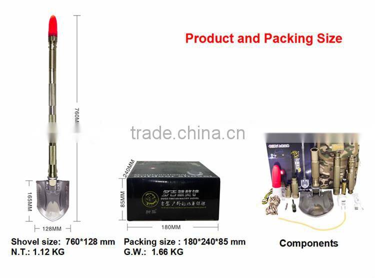 New Idea Aluminum Alloy Outdoor Tactical Survival Gear including Shovel Hoe and Flashlight