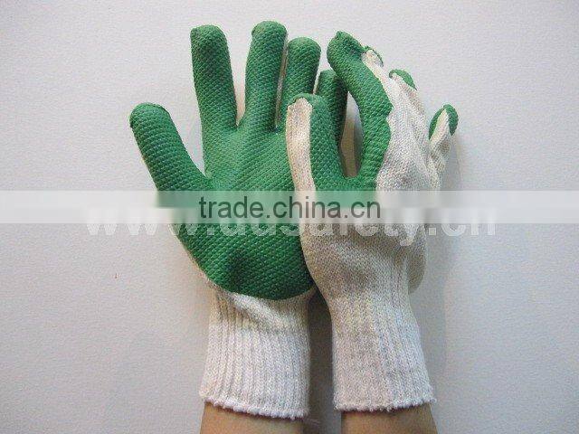 Latex Gloves Bleach Cotton Polyester Liner Green Rubber Coated On Palm