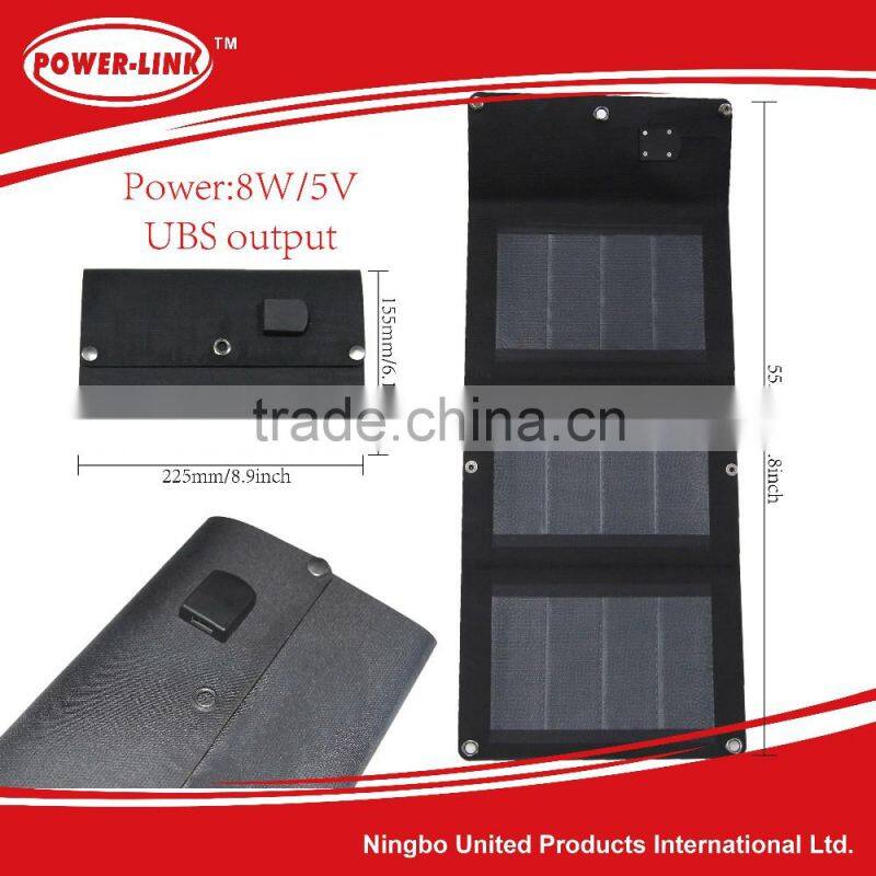 CIGS flexible light 8W folding solar power charger,solar panel,solar cell,laminate,for mobile, pad,camera