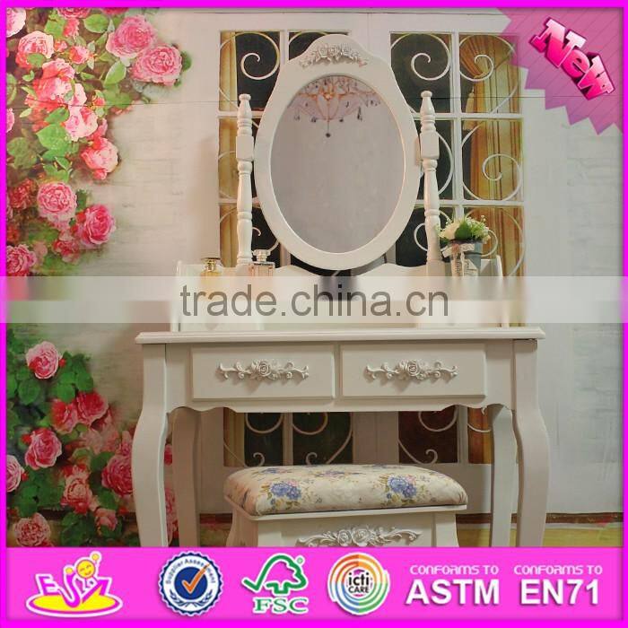 2016 wholesale fashionable white wooden makeup vanity table with mirror W08H060