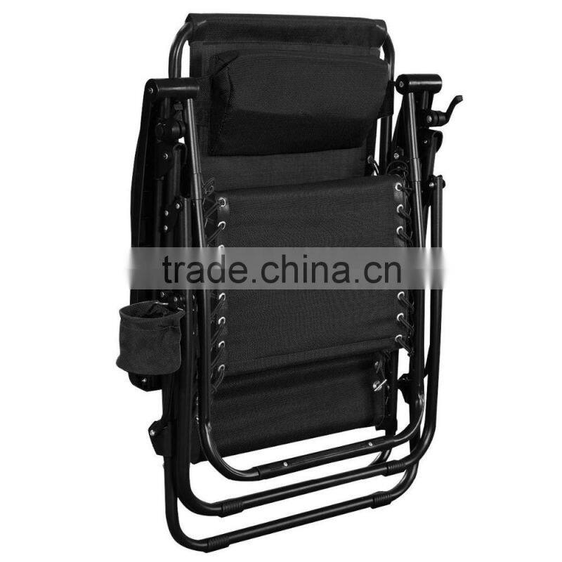 Customized black color zero gravity folding chair with the cup holder for relax for hot sale