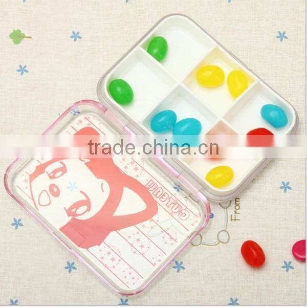 custom cartoon 6 compartment plastic pill box,custom plastic pill storage box supplier,custom made plastic pill box supplier