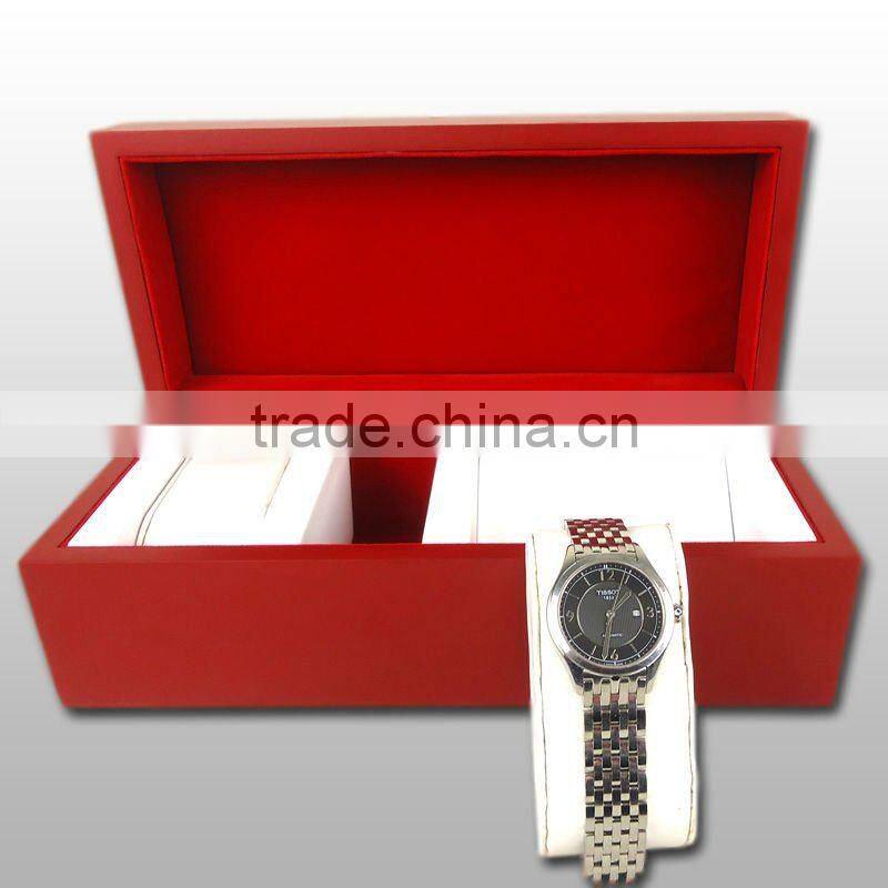 Screen logo red paint velvet lining wooden watch box