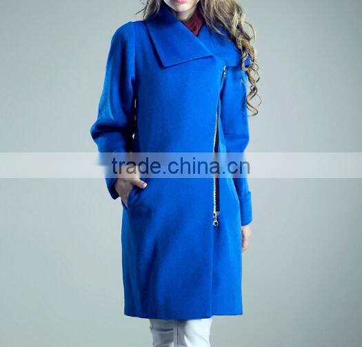 2015 ladies quality coat long sleeve woman oem wholesale factory wool/polyester coat
