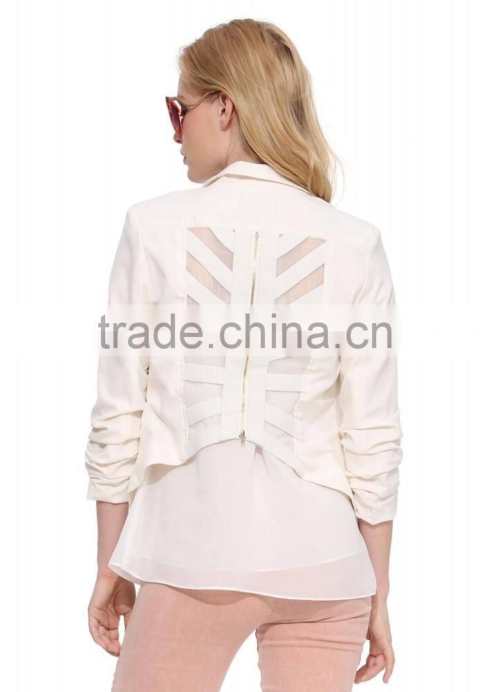 ladies/women white color half sleeve back zip high fashion blazer
