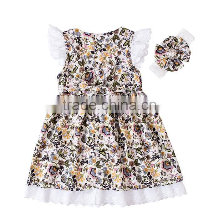 New Arrival Wholesale Baby Toddler Boutique Clothing Beautiful Girl Flower Dress With Headband