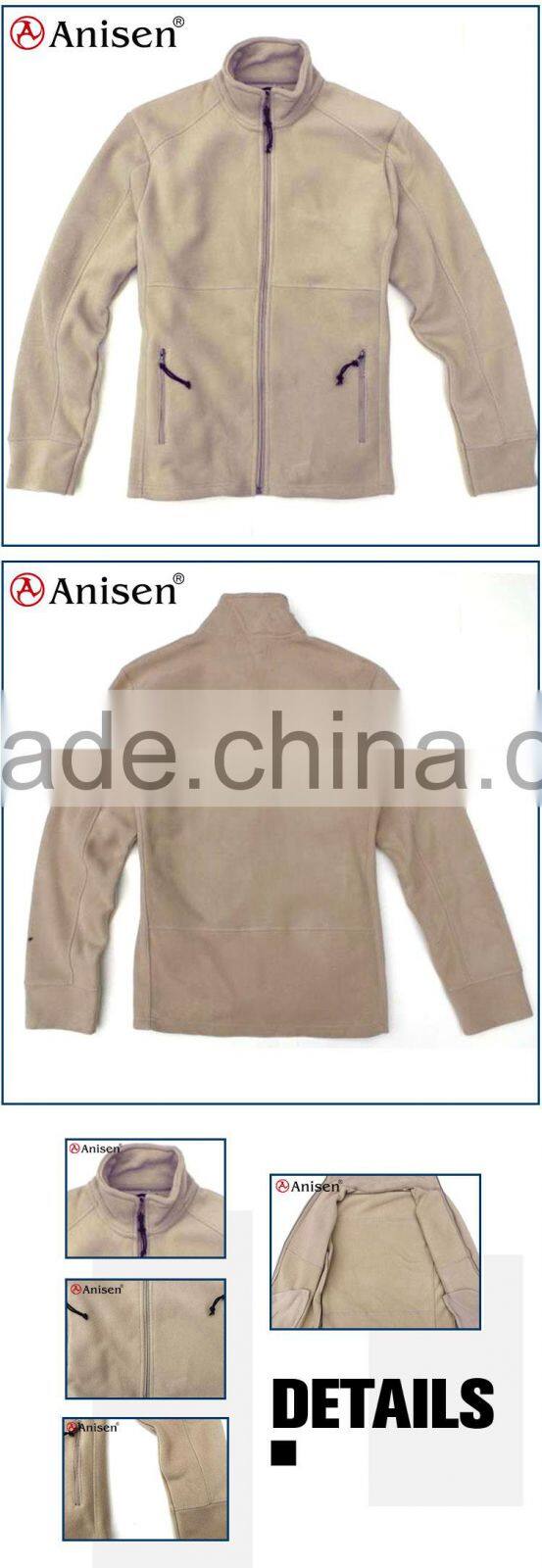 custom oem creamy white plain zipper-up warm windproof polar fleece men's coat
