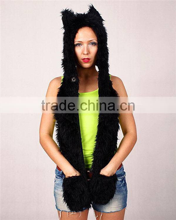 Super quality hot selling stylish animal hood hat scarf gloves with paws