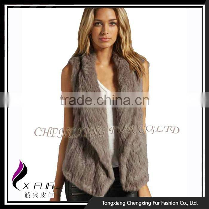CX-G-B-185C Wholesale Women Plus Size Fur Vest Knitted Real Rabbit Fur Gilet