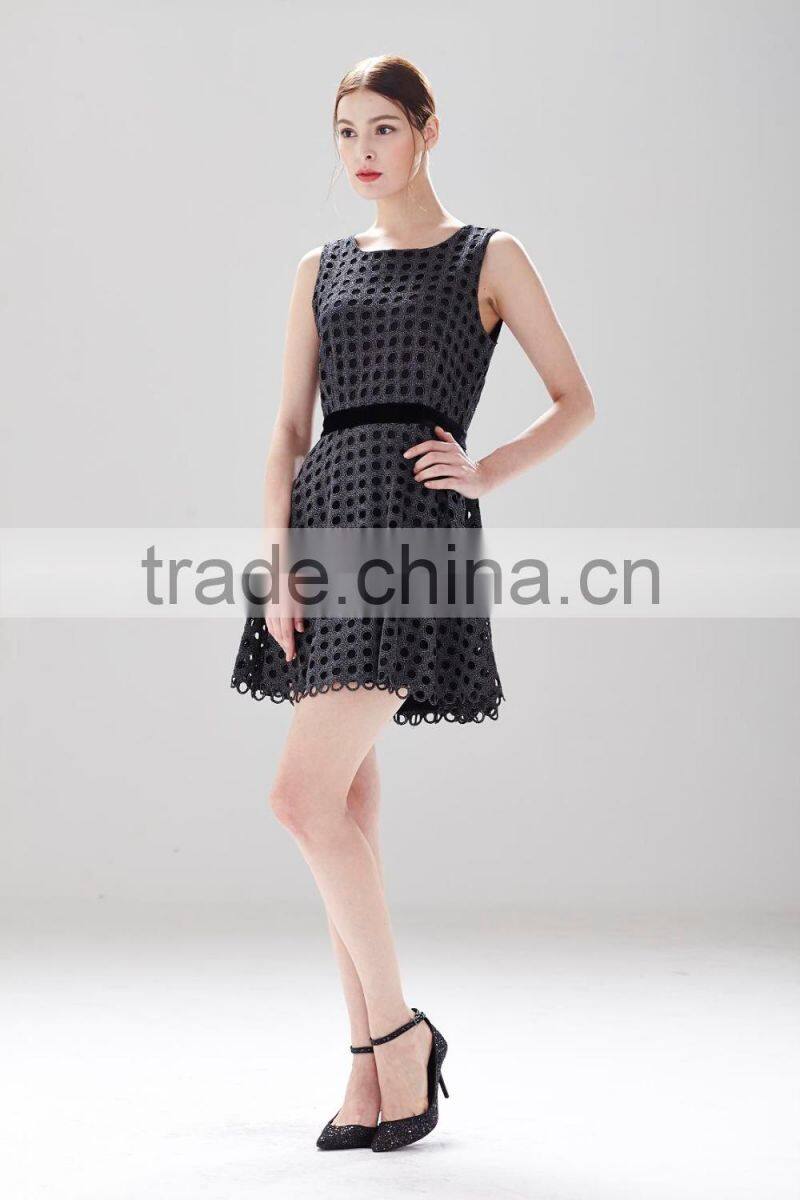 Black Hole Pattern Ladies Fresh Style Smart Crochet Casual Dress SR-D9783