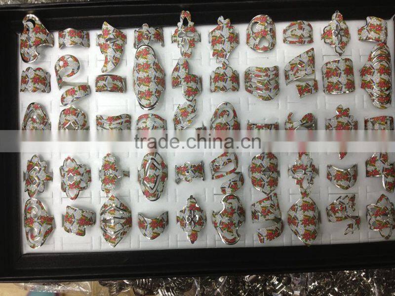 various shape rainbow giltter Christmas rings for promotion