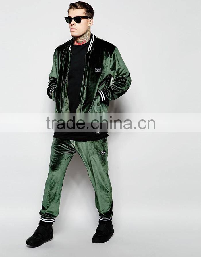 Dark green velour joggers wholesale sweatpants mens