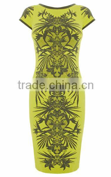 2014 Sexy jungle print stretch knit lady's dress