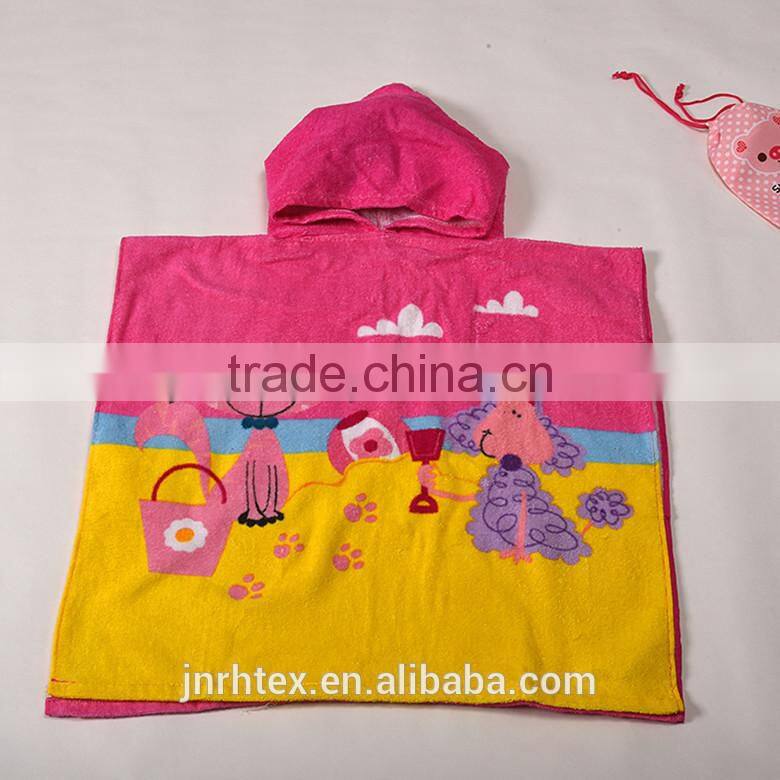 Alibaba Trade Assurance ring spun cotton screen printing velour kids poncho hooded beach towel